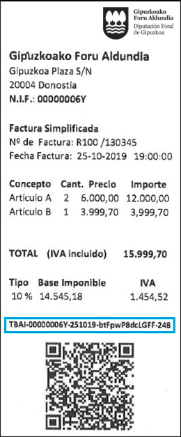 Ticket BAI - Ejemplo Ticket con QR