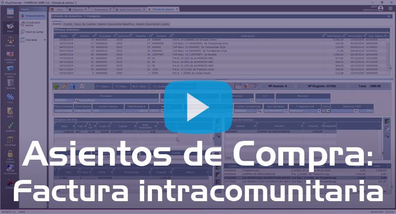 OnyxFinancials - Asientos de Compra: Factura intracomunitaria
